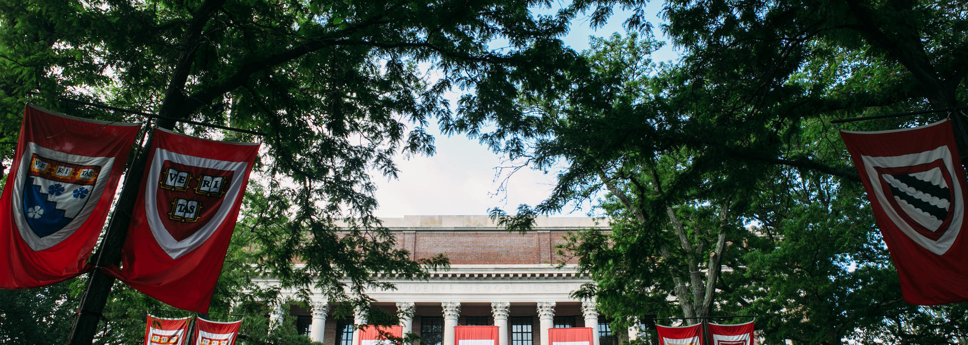 Wide shot of  Widener Library at Commencement. 
